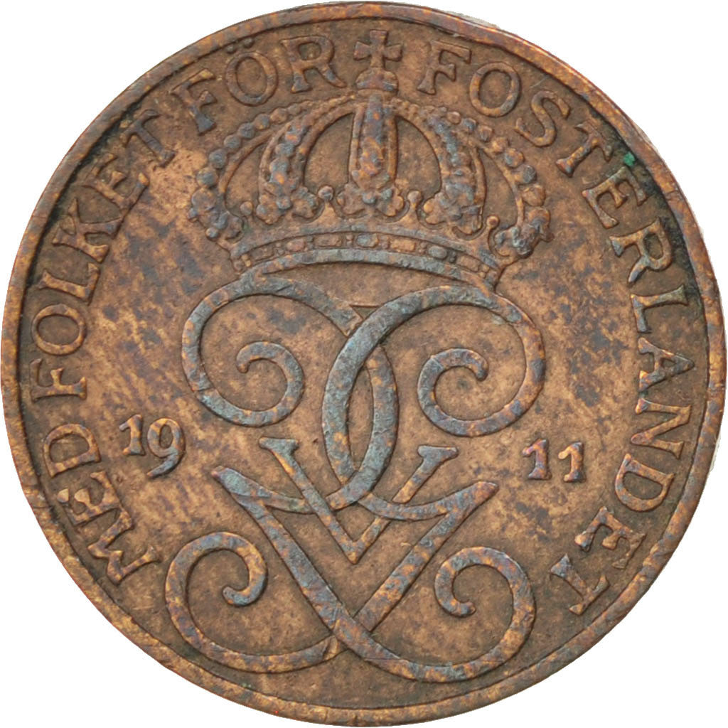 SWEDEN, Ore, 1911, KM #777.2, EF(40-45), Bronze, 16, 1.94