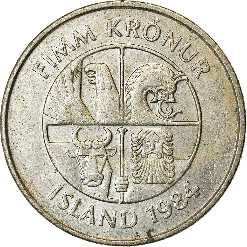 Coin, Iceland, 5 Kronur, 1984, EF(40-45), Copper-nickel, KM:28
