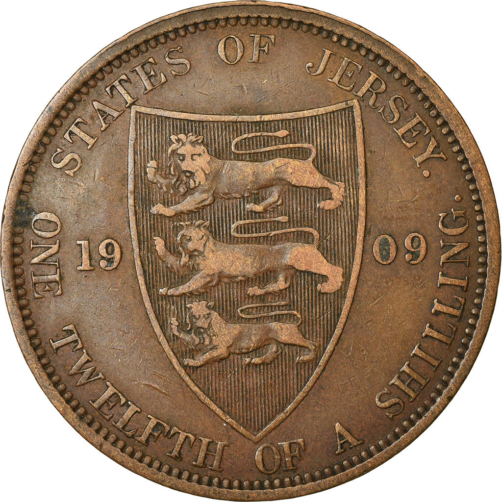 Coin, Jersey, Edward VII, 1/12 Shilling, 1909, EF(40-45), Bronze, KM:10