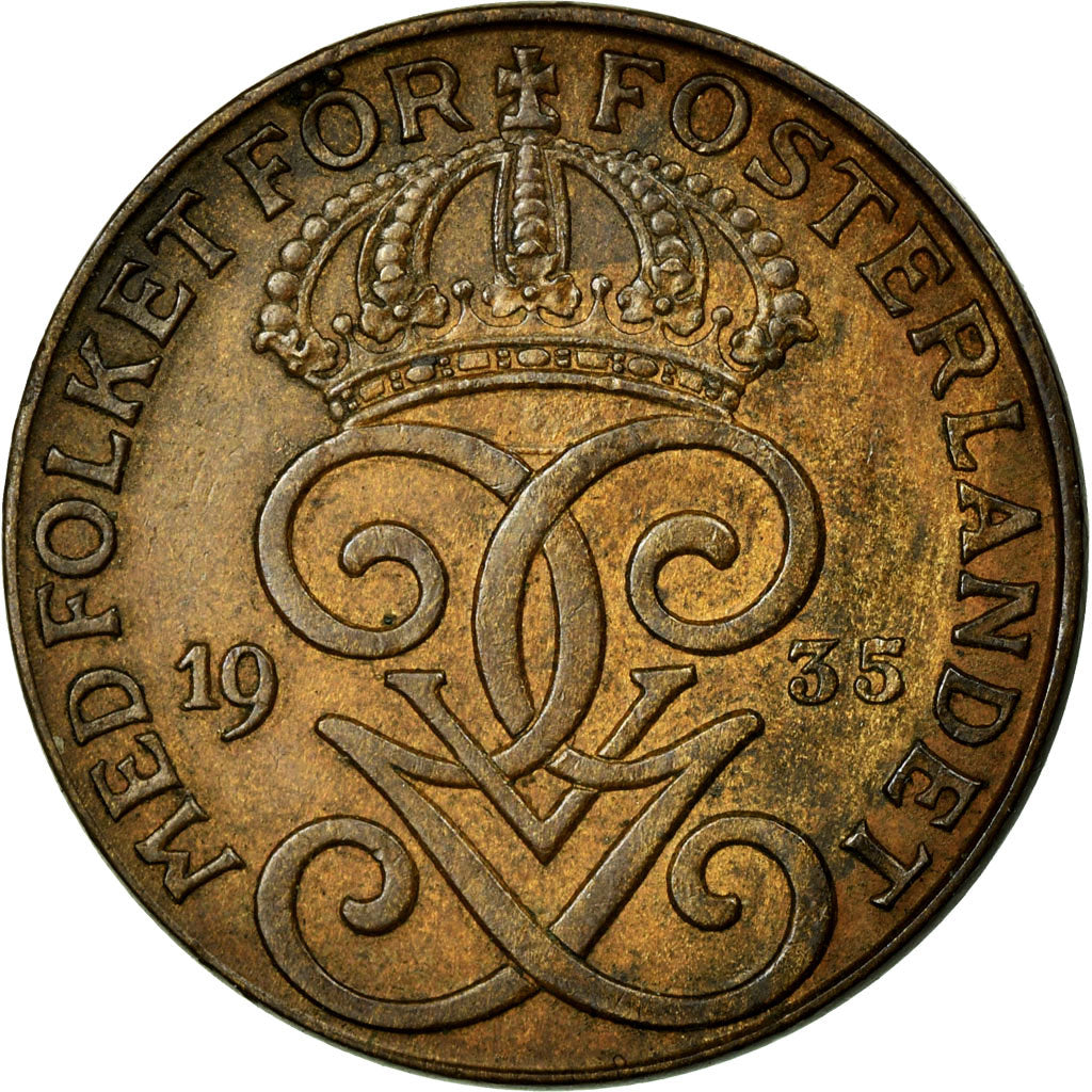 Coin, Sweden, Gustaf V, 2 Öre, 1935, AU(50-53), Bronze, KM:778