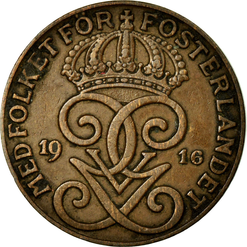 Coin, Sweden, Gustaf V, 2 Öre, 1916, EF(40-45), Bronze, KM:778