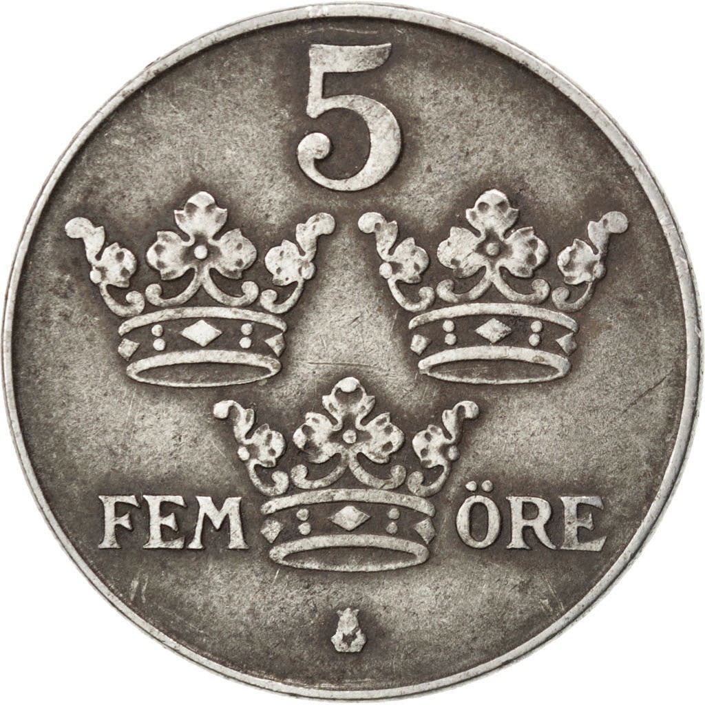 SWEDEN, 5 Ore, 1947, KM #812, EF(40-45), Iron, 27, 6.64