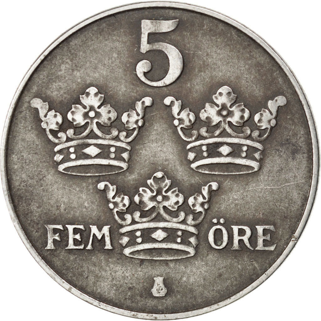 SWEDEN, 5 Ore, 1949, KM #812, EF(40-45), Iron, 27, 6.83
