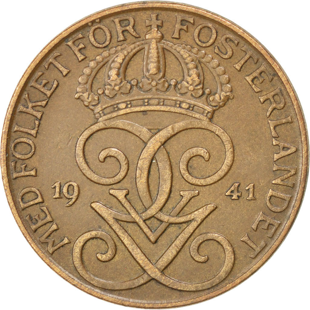 SWEDEN, 5 Ore, 1941, KM #779.2, AU(50-53), Bronze, 27, 8.01