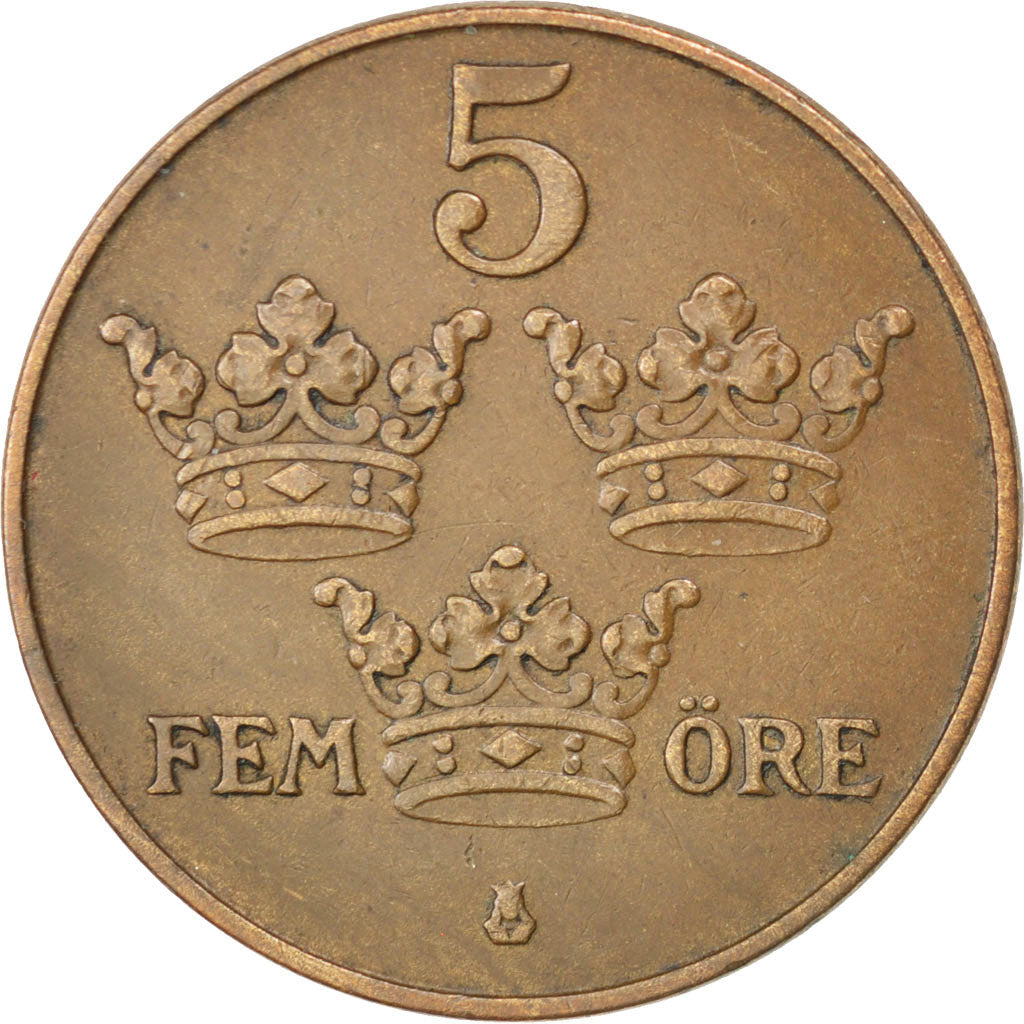 SWEDEN, 5 Ore, 1941, KM #779.2, AU(50-53), Bronze, 27, 8.01