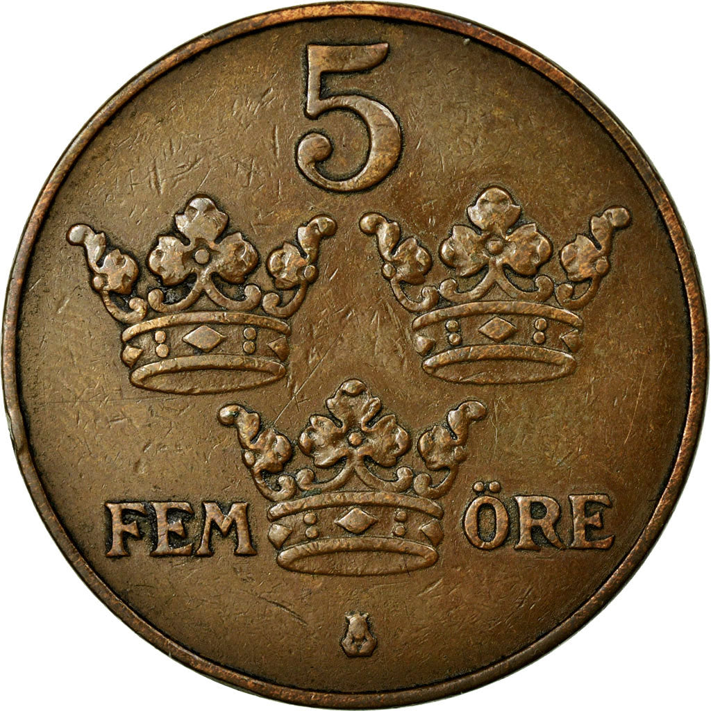 Coin, Sweden, Gustaf V, 5 Öre, 1920, EF(40-45), Bronze, KM:779.2