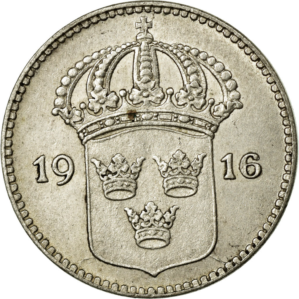 Coin, Sweden, Gustaf V, 10 Öre, 1916, EF(40-45), Silver, KM:780