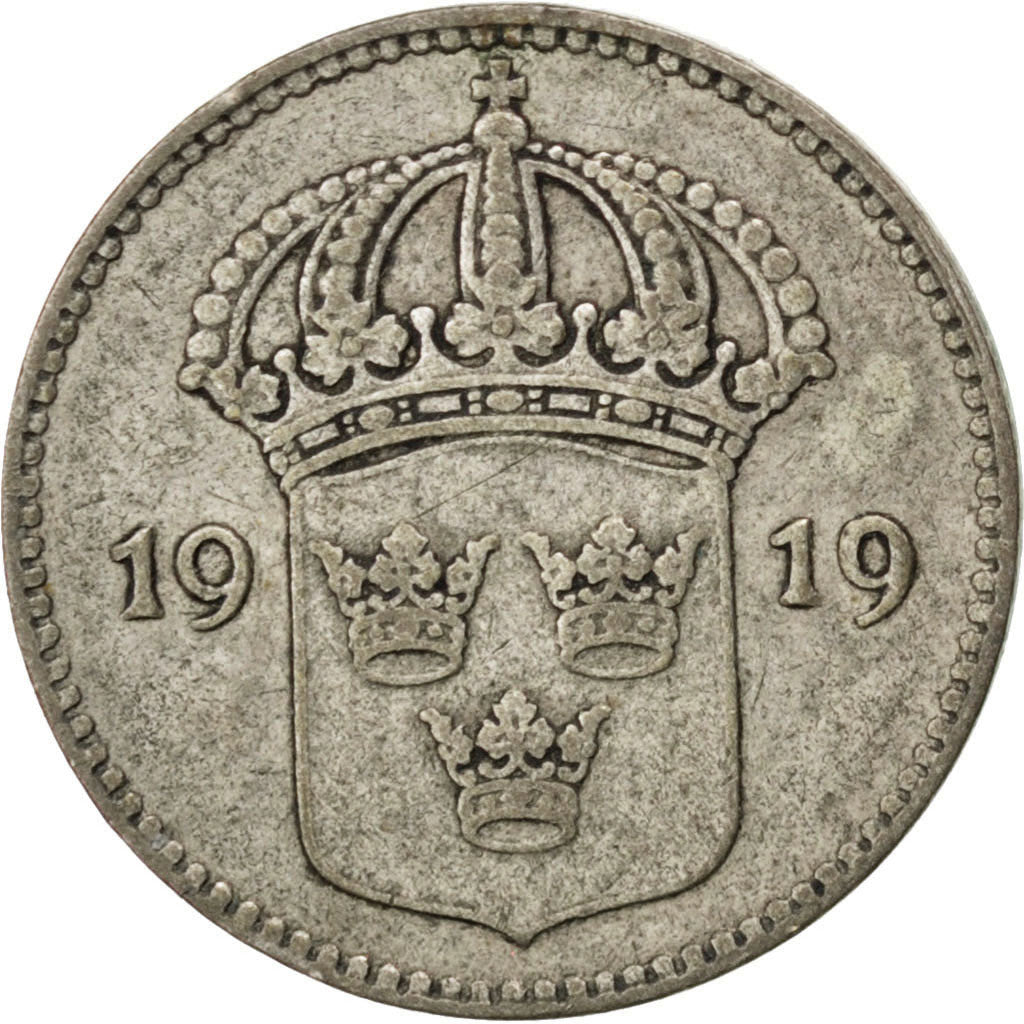 Coin, Sweden, Gustaf V, 10 Öre, 1919, EF(40-45), Silver, KM:780