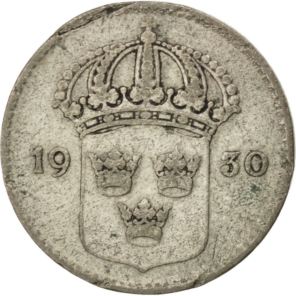SWEDEN, 10 Ore, 1930, KM #780, EF(40-45), Silver, 15, 1.46