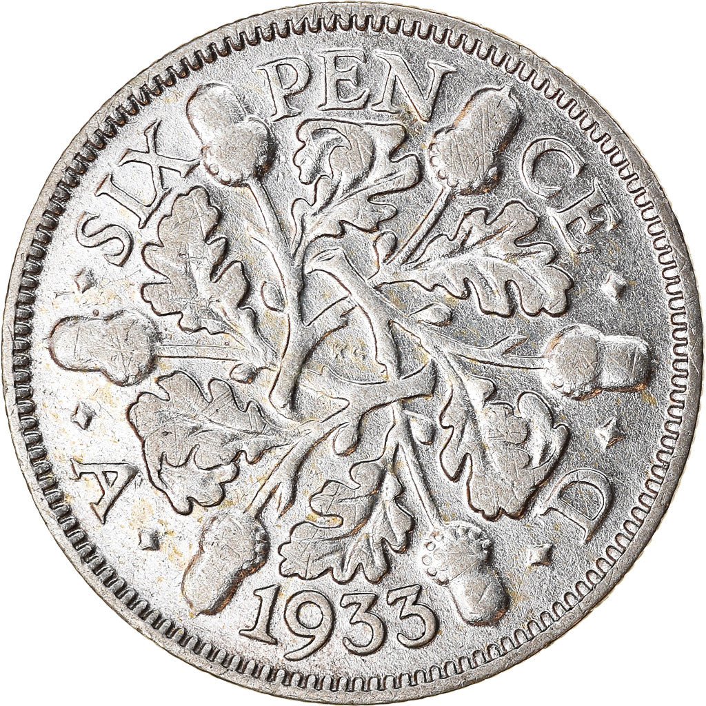 Coin, Great Britain, George V, 6 Pence, 1933, AU(50-53), Silver, KM:832