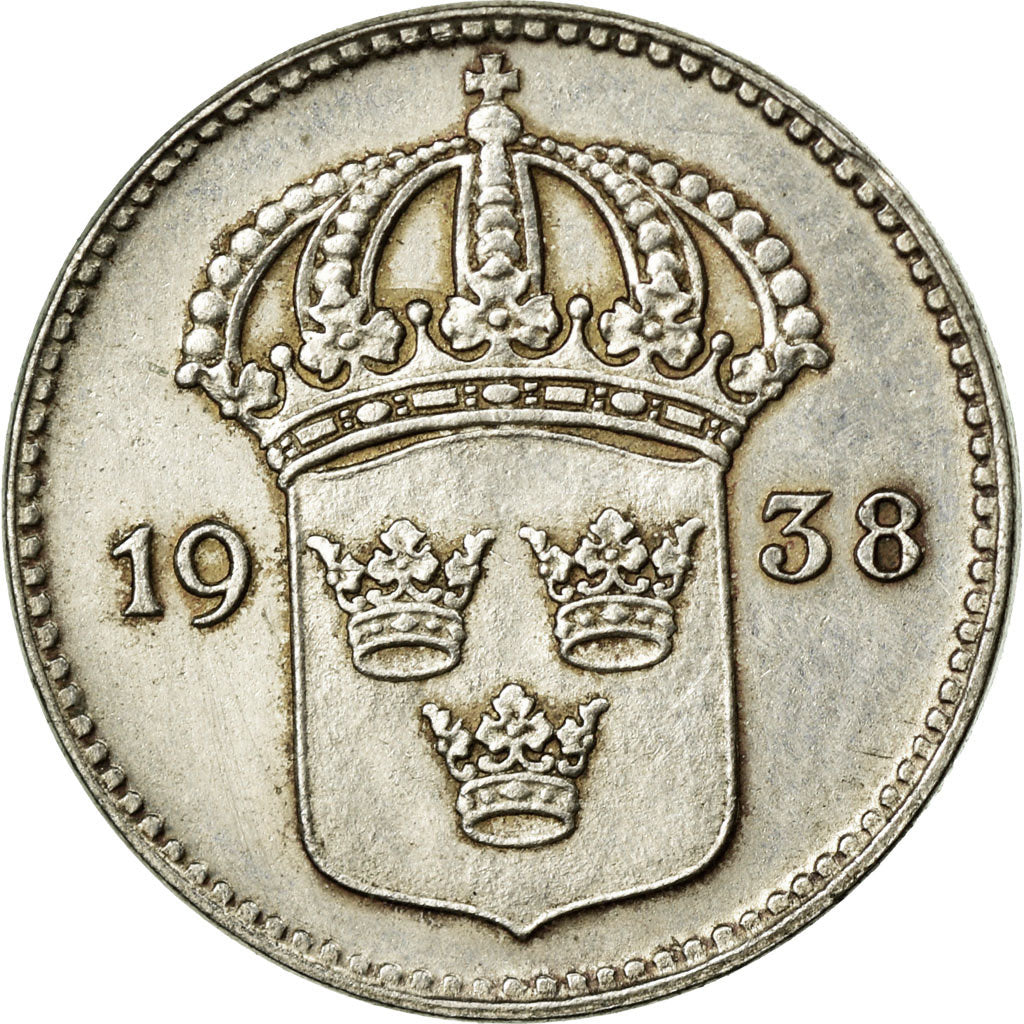 Coin, Sweden, Gustaf V, 10 Öre, 1938, EF(40-45), Silver, KM:780