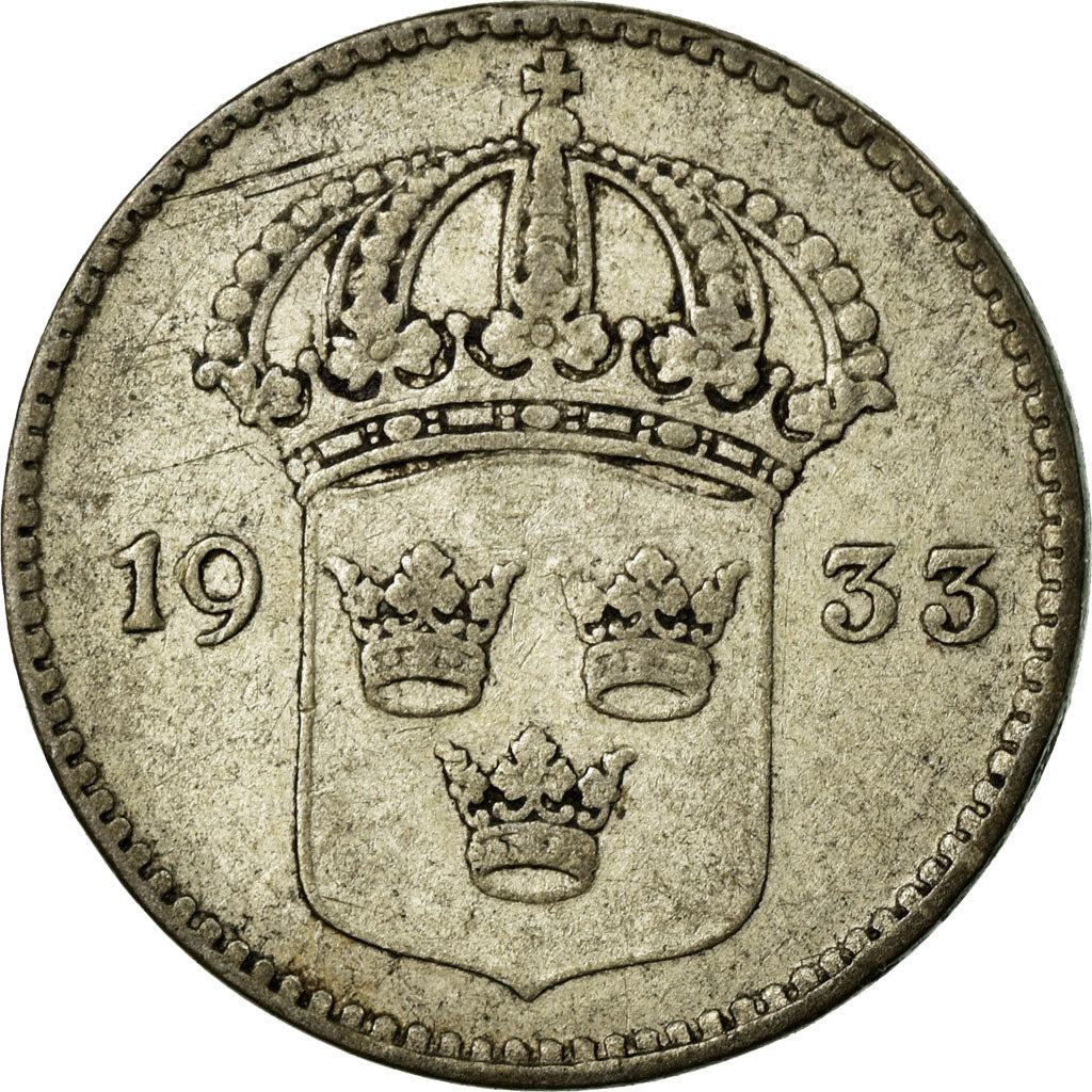Coin, Sweden, Gustaf V, 10 Öre, 1933, EF(40-45), Silver, KM:780