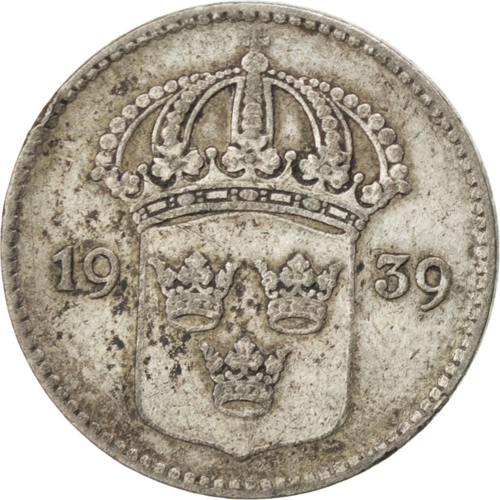 SWEDEN, 10 Ore, 1939, KM #780, EF(40-45), Silver, 15, 1.41