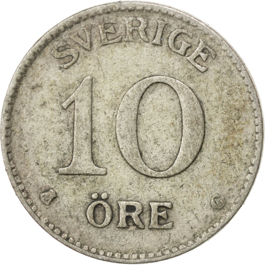 SWEDEN, 10 Ore, 1939, KM #780, EF(40-45), Silver, 15, 1.41