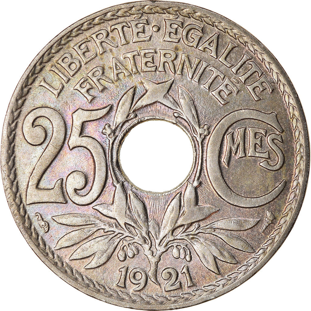 Munten, Frankrijk, Lindauer, 25 Centimes, 1921, ZF, Copper-nickel, KM:867a