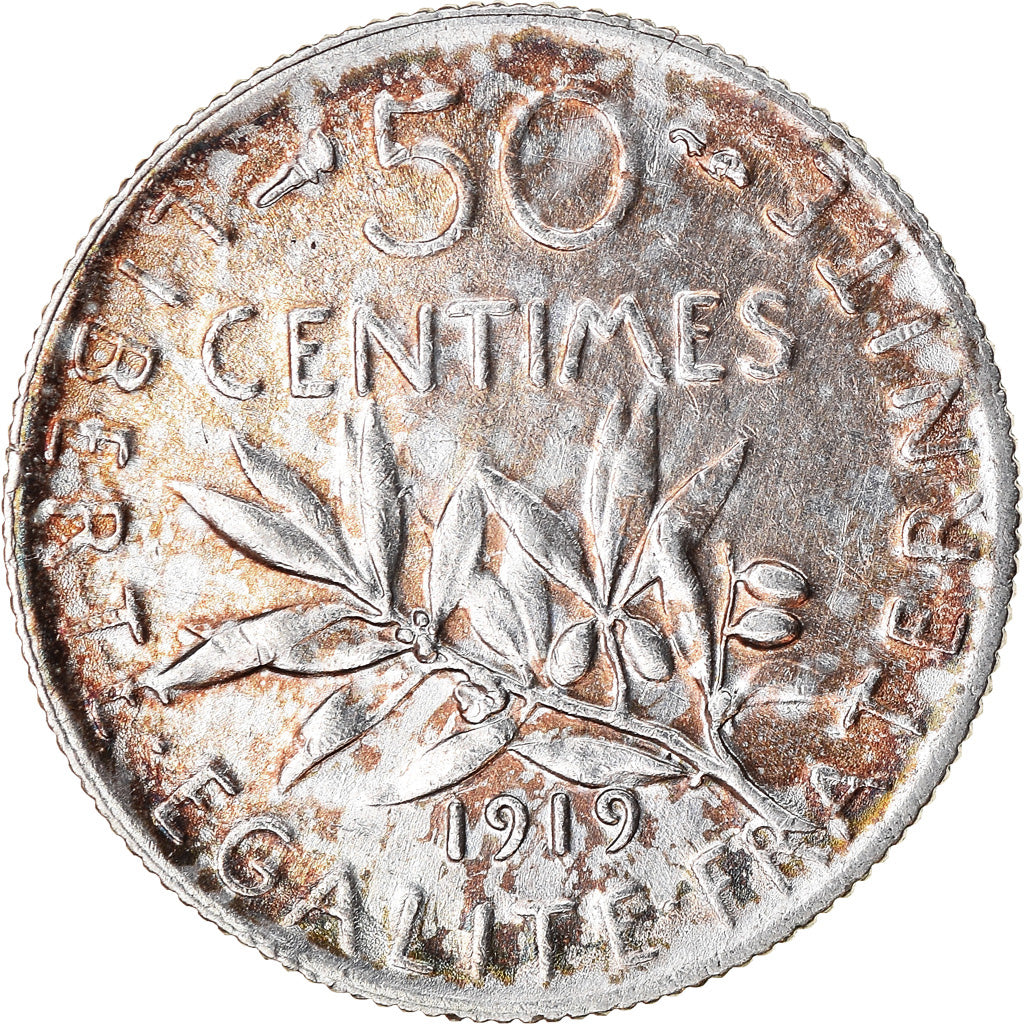 Coin, France, Semeuse, 50 Centimes, 1919, Paris, VF(30-35), Silver, KM:854