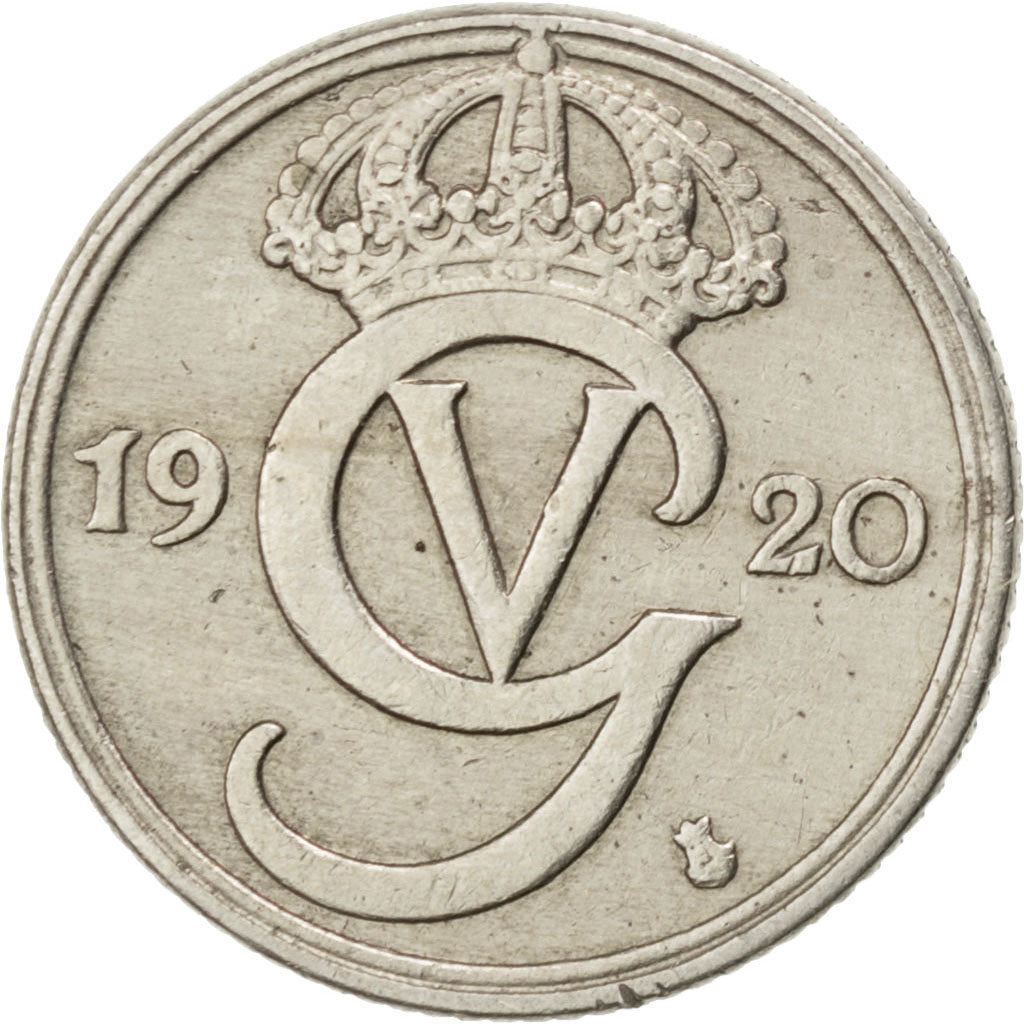 SWEDEN, 10 Ore, 1920, KM #795, EF(40-45), Nickel-Bronze, 15, 1.47
