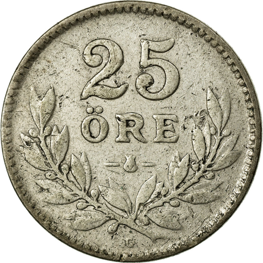 Coin, Sweden, Gustaf V, 25 Öre, 1939, VF(30-35), Silver, KM:785