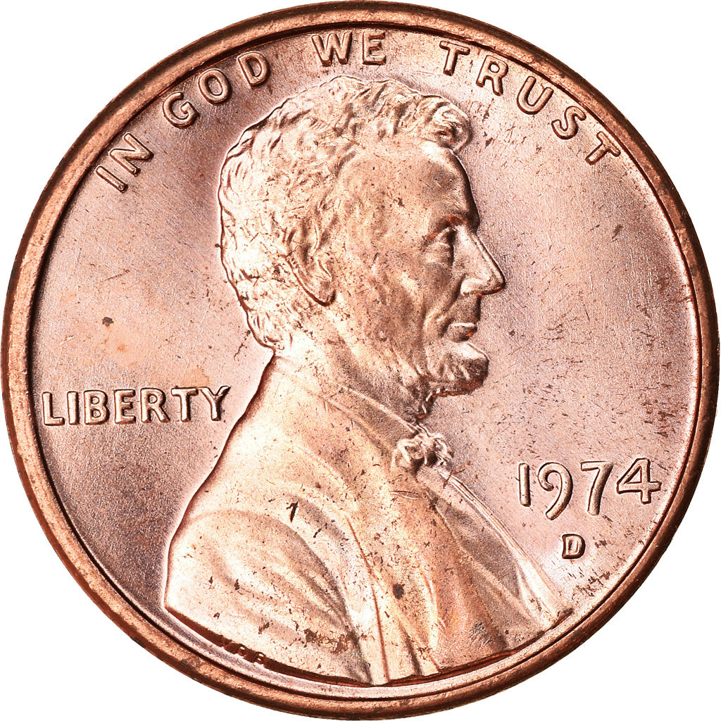 Coin, United States, Lincoln Cent, Cent, 1974, U.S. Mint, Denver, MS(65-70)