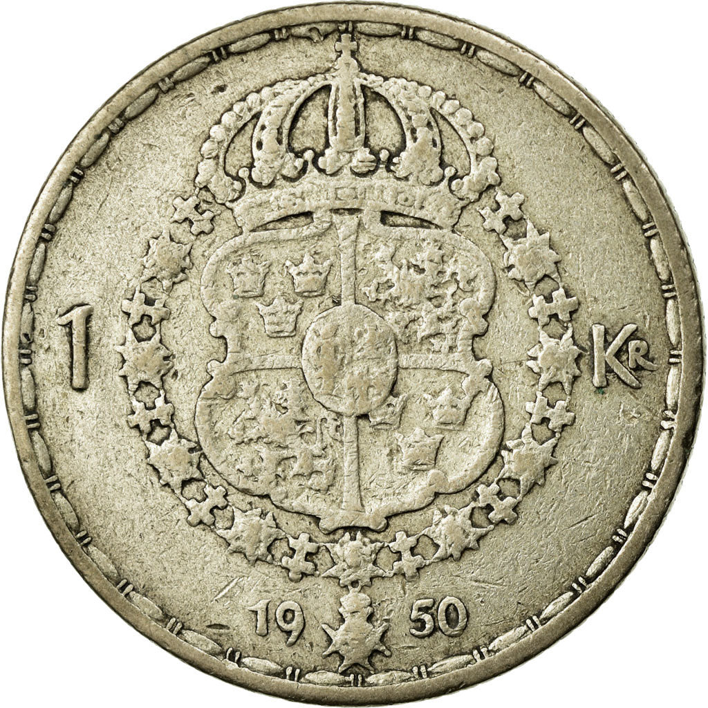 Coin, Sweden, Gustaf V, Krona, 1950, VF(20-25), Silver, KM:814