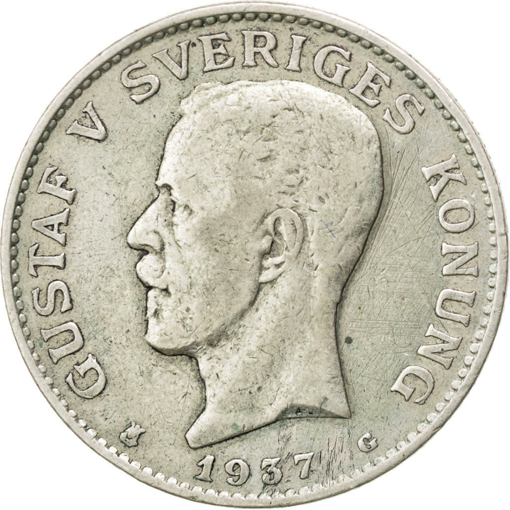 SWEDEN, Krona, 1937, KM #786.2, EF(40-45), Silver, 25, 7.72