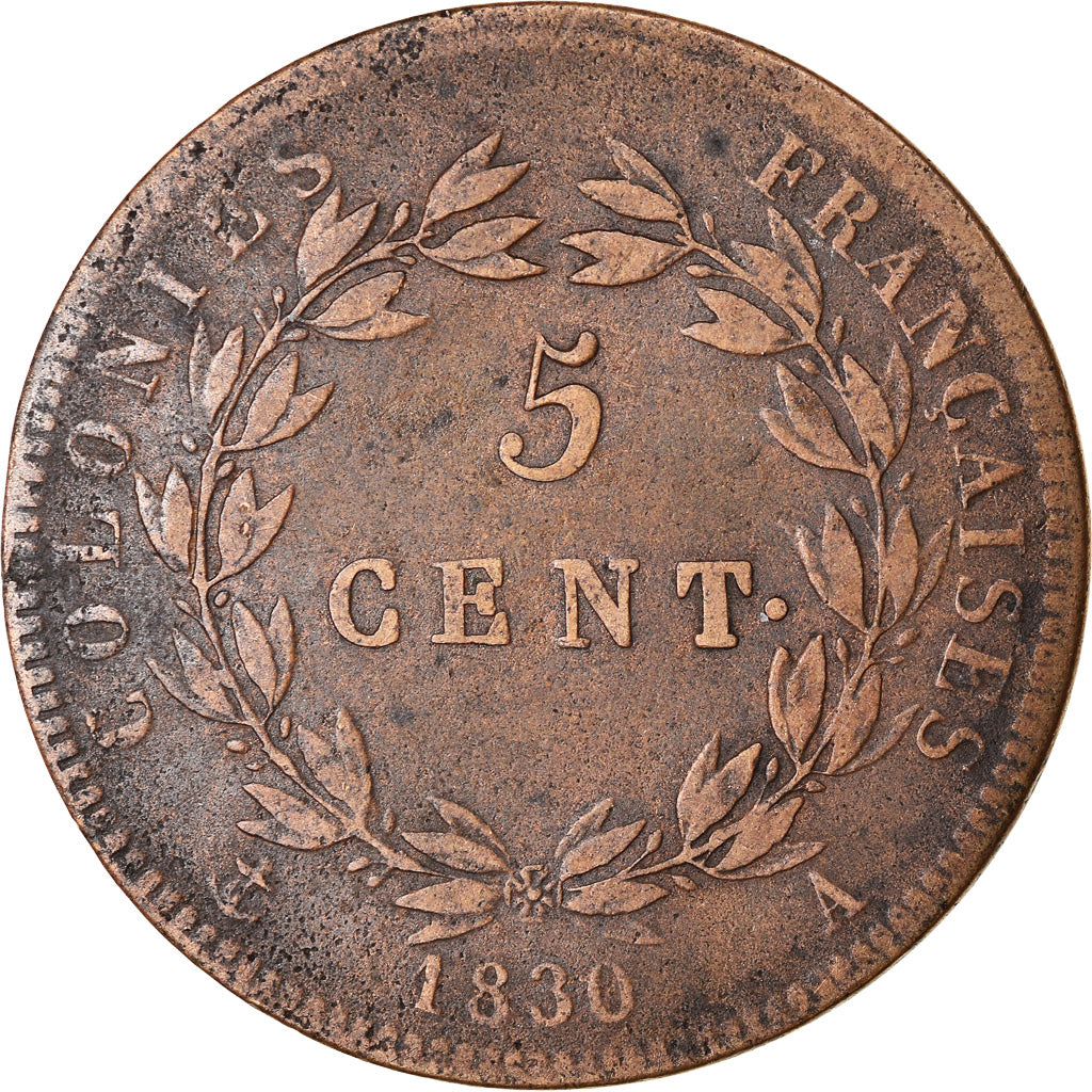 Coin, FRENCH COLONIES, Charles X, 5 Centimes, 1830, Paris, EF(40-45), Bronze