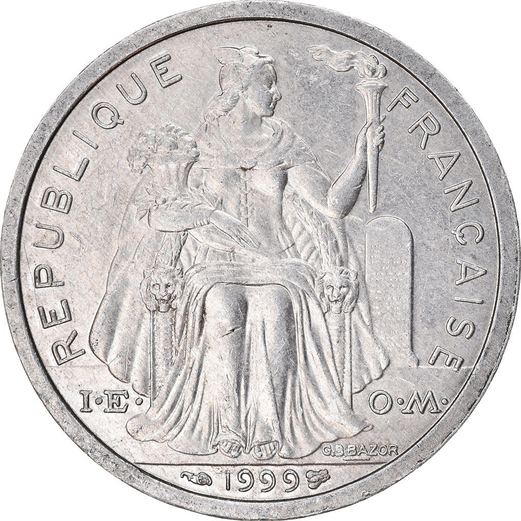 Moeda, Polinésia Francesa, 2 Francs, 1999, Paris, EF(40-45), Alumínio, KM:10