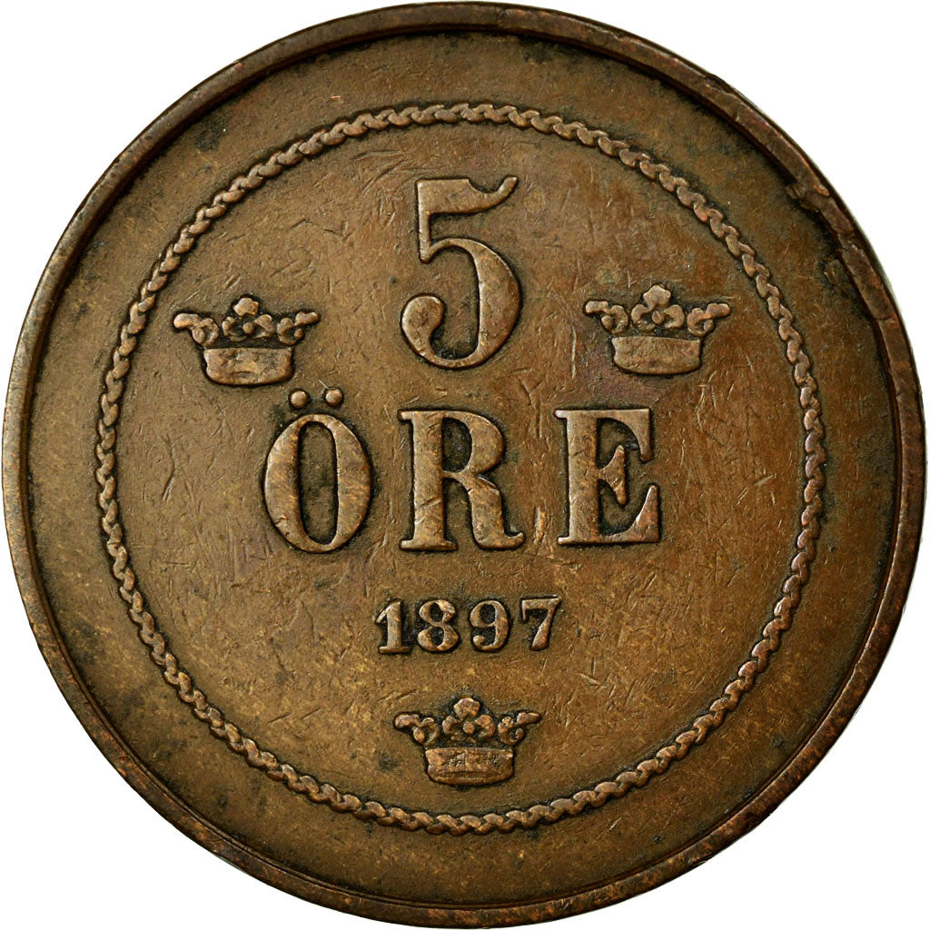 Monnaie, Suède, Oscar II, 5 Öre, 1897, TTB+, Bronze, KM:757