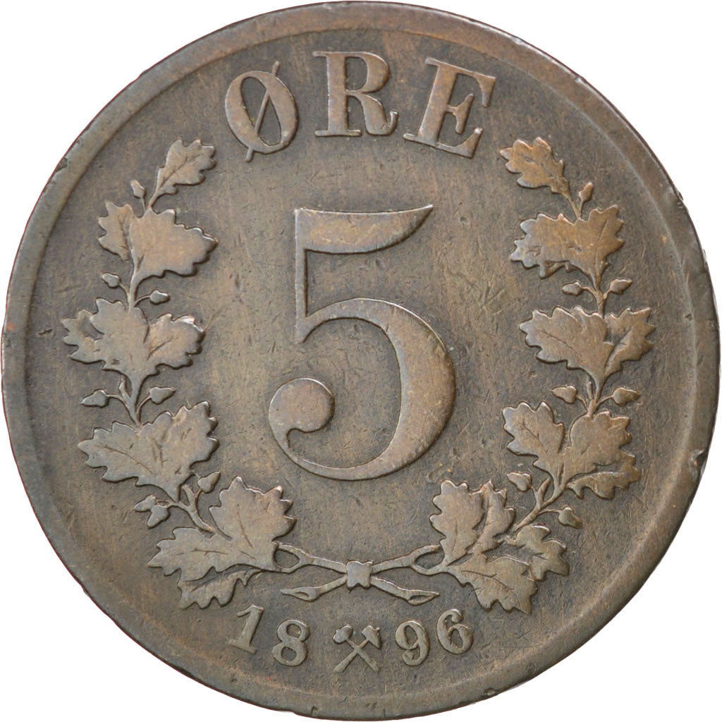 NORWAY, 5 Ore, 1896, KM #349, VF(30-35), Bronze, 27, 7.73