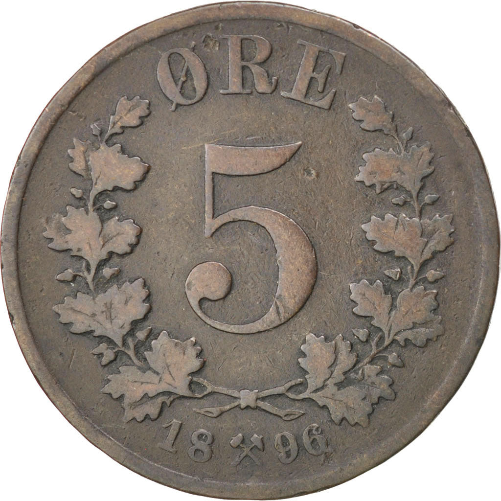 NORWAY, 5 Ore, 1896, KM #349, VF(30-35), Bronze, 27, 7.48
