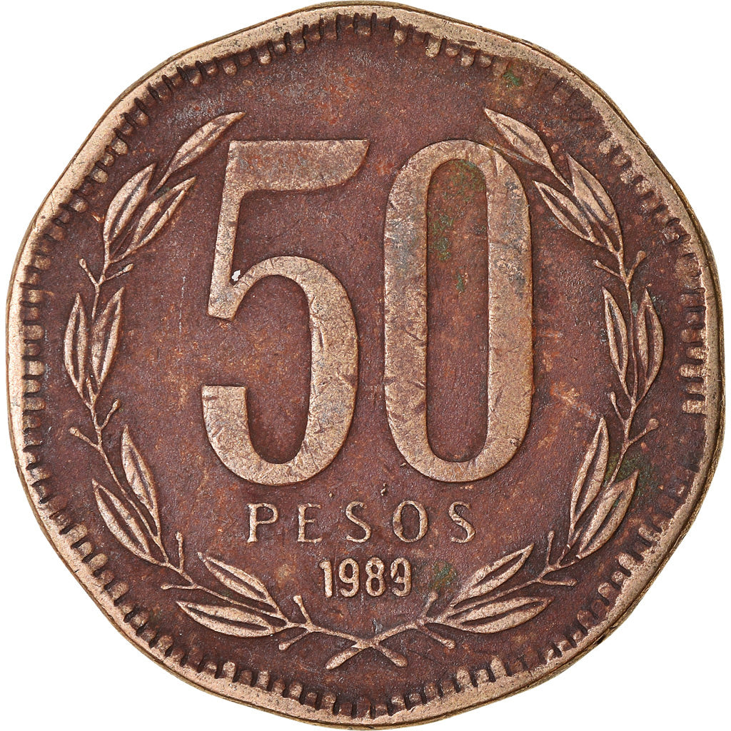 Münze, Chile, 50 Pesos, 1989, Santiago, S+, Aluminum-Bronze, KM:219.2