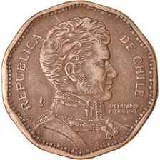 Coin, Chile, 50 Pesos, 1991, Santiago, EF(40-45), Aluminum-Bronze, KM:219.2