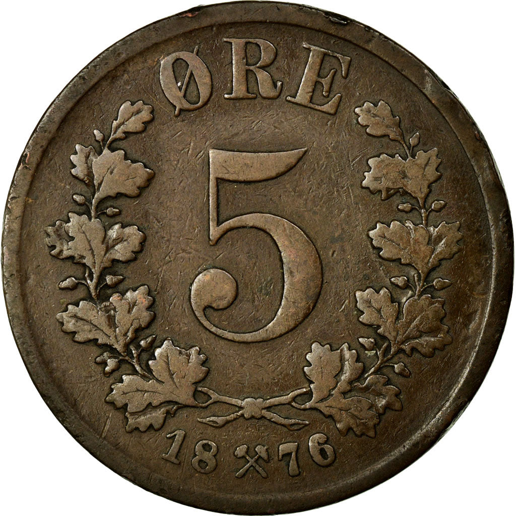 Coin, Norway, 5 Öre, 1876, VF(30-35), Bronze, KM:349