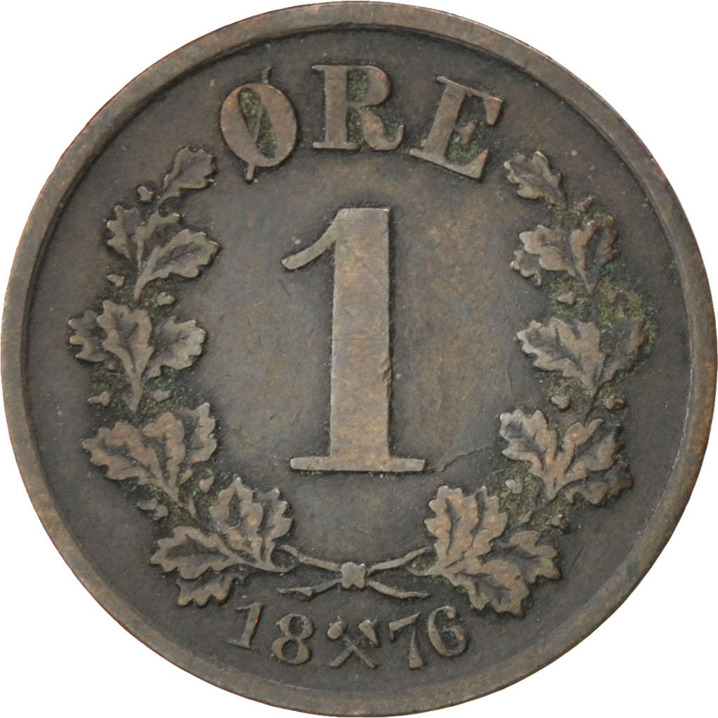 NORWAY, Ore, 1876, KM #352, EF(40-45), Bronze, 1.91
