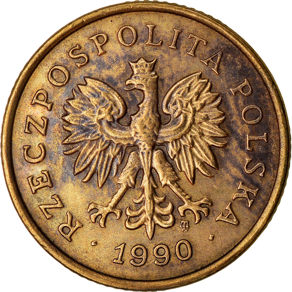 Monnaie, Pologne, 5 Groszy, 1990, Warsaw, TB+, Laiton, KM:278