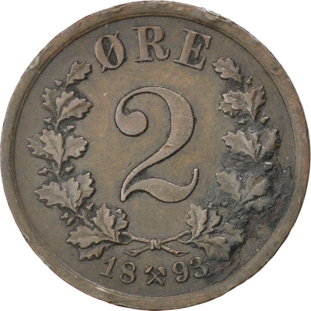 Norway, 2 Öre, 1893, KM #353, AU(50-53), Bronze, 21, 3.95