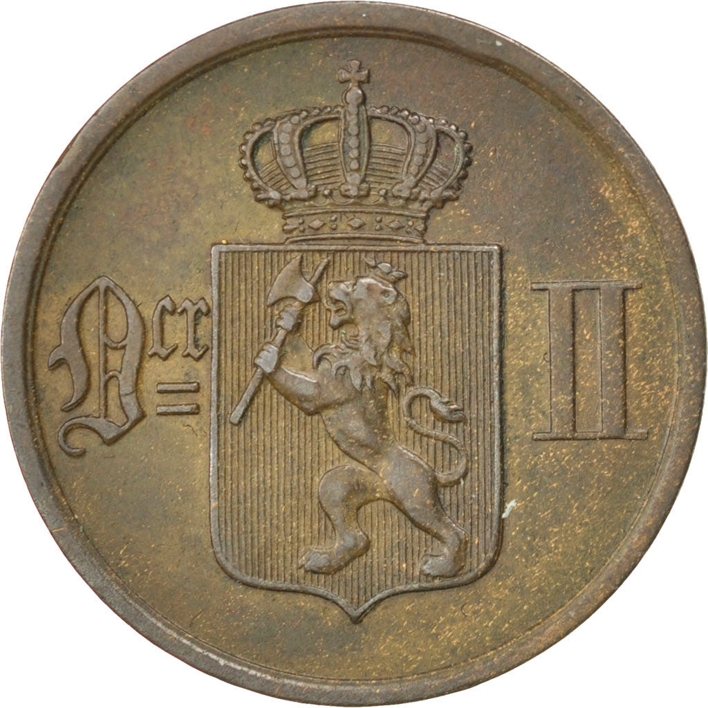 NORWAY, 2 Ore, 1876, KM #353, AU(50-53), Bronze, 21, 3.98