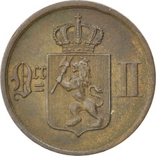 NORWAY, 2 Ore, 1876, KM #353, AU(50-53), Bronze, 21, 3.98