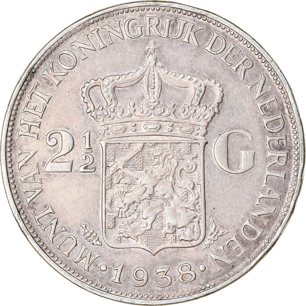 Coin, Netherlands, Wilhelmina I, 2-1/2 Gulden, 1938, EF(40-45), Silver, KM:165