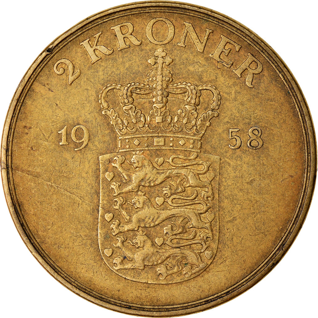Münze, Dänemark, Frederik IX, 2 Kroner, 1958, Copenhagen, S+, Aluminum-Bronze