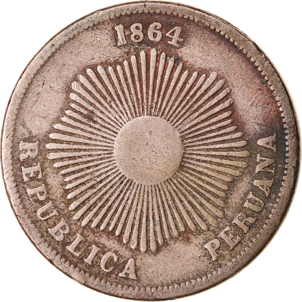 Moneda, Perú, SOUTH PERU, 2 Centavos, 1864, Lima, MBC, Cobre - níquel