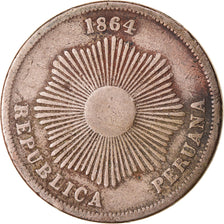 Moneda, Perú, SOUTH PERU, 2 Centavos, 1864, Lima, MBC, Cobre - níquel
