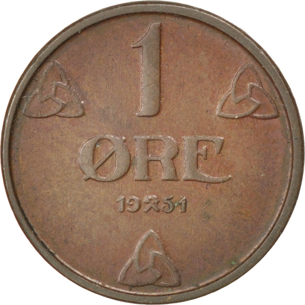 NORWAY, Ore, 1951, KM #367, AU(50-53), Bronze, 16, 2.01