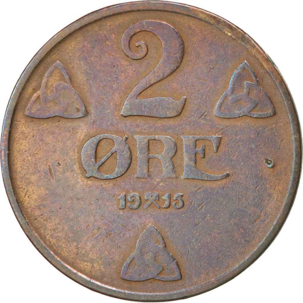 NORWAY, 2 Ore, 1915, KM #371, VF(30-35), Bronze, 21, 3.98