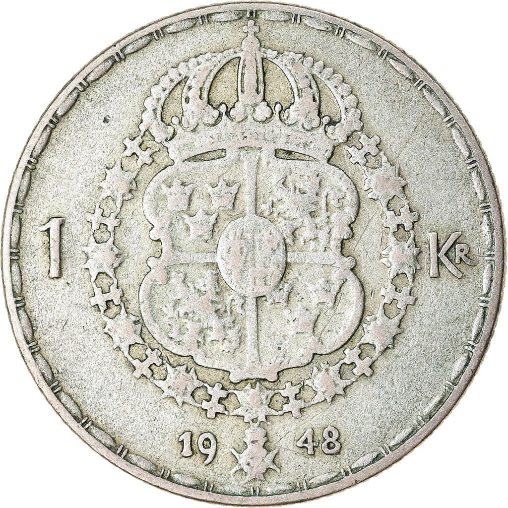 Coin, Sweden, Gustaf V, Krona, 1948, VF(30-35), Silver, KM:814