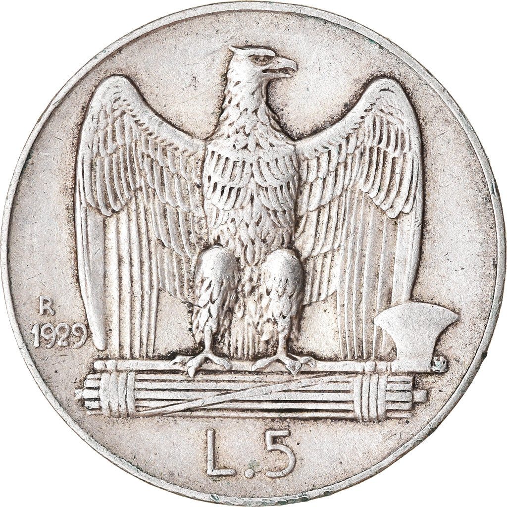 Coin, Italy, Vittorio Emanuele III, 5 Lire, 1929, Rome, EF(40-45), Silver