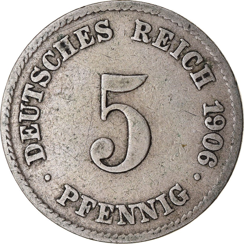 Coin, GERMANY - EMPIRE, Wilhelm II, 5 Pfennig, 1906, Hambourg, VF(30-35)