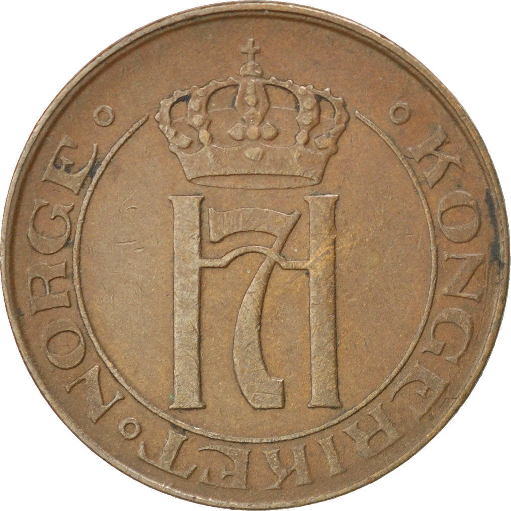 Norway, 2 Öre, 1923, KM #371, AU(50-53), Bronze, 21, 3.97