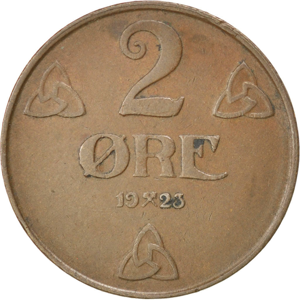 Norway, 2 Öre, 1923, KM #371, AU(50-53), Bronze, 21, 3.97