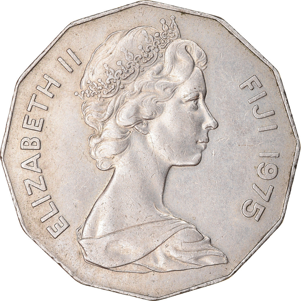 Moneda, Fiji, Elizabeth II, 50 Cents, 1975, MBC, Cobre - níquel, KM:36